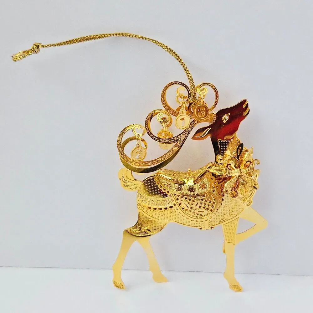 2016 Annual Fanciful Reindeer Danbury Mint Christmas Ornament 23k Gold Plated
